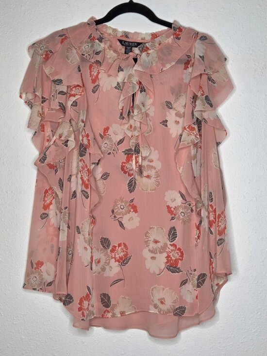 Lauren Ralph Lauren Tops - Lauren Ralph Lauren Plus Size Floral Ruffle-Trim Georgette Blouse